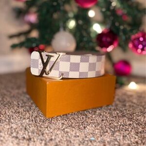 Louis Vuitton Beige and Gold Checkered Women's Belt